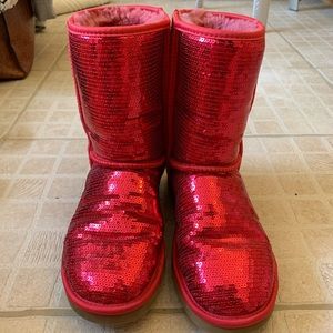 Red Sequins UGG Fur Lined Boots